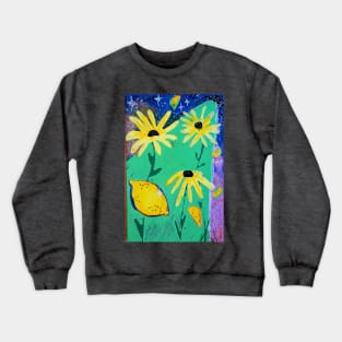 Cosmic Harvest: Lemons and Black-Eyed Susans in Space Crewneck Sweatshirt